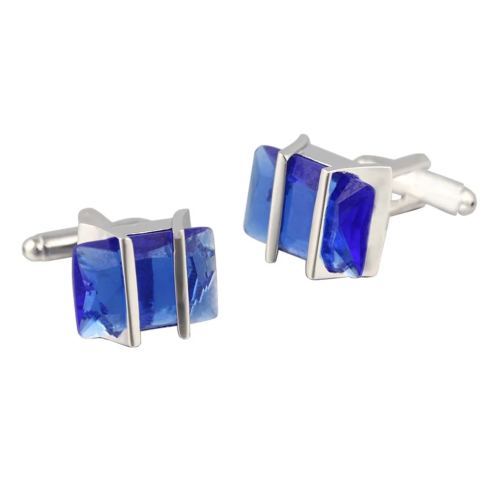 

Запонки посеребренные с двойной пряжкой и синим цирконием для смокинга деловые формальные рубашки одна пара