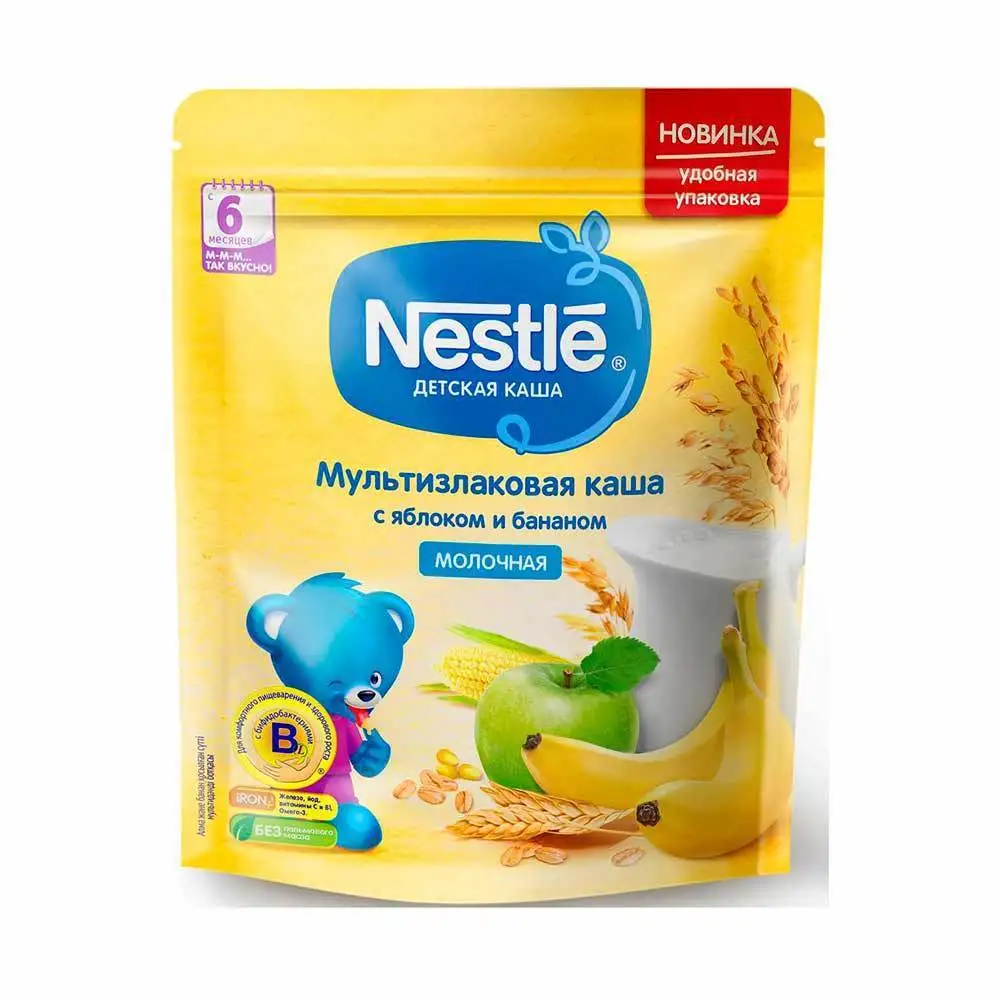 Каша Nestle молочная мультизлаковая с яблоком и бананом 6 месяцев 220 г|Готов для