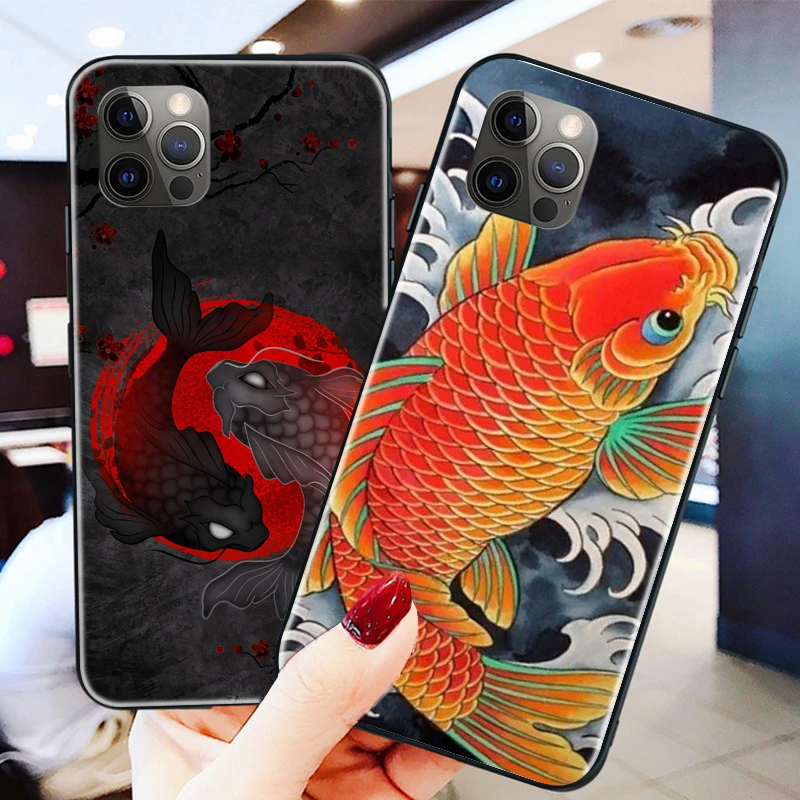 

Koi Fish Phone Case For iPhone 13 Pro Max XS 11 12 Pro Max Mini X XR 7 8 Plus Anime Manga Goldfish Soft Rubber Protective Cover