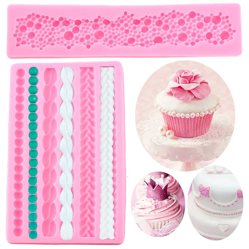 

DIY Pearl Twine Sugarcraft Cake Border Silicone Molds 3D Fondant Cake Decorating Tools Chocolate Gumpaste Mold Candy Clay Moulds
