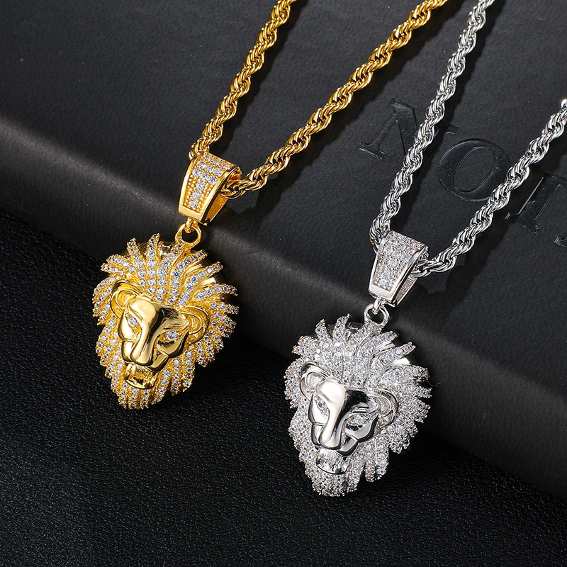 Цепочка в стиле хип хоп Мужская плетеная цепочка со сверкающим львом подвески