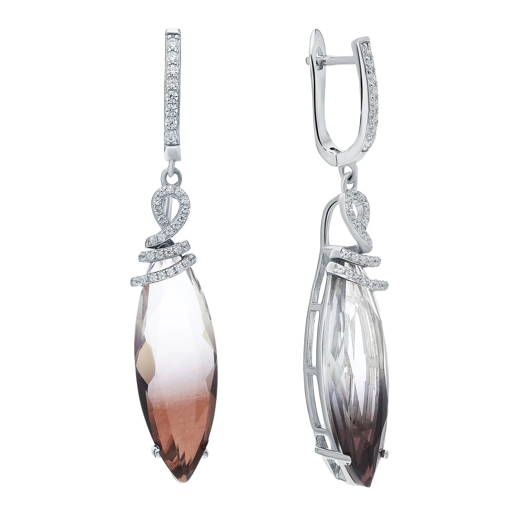 Серебряные серьги с ситаллами и кубическими циркониями SUNLIGHT проба 925 | Украшения