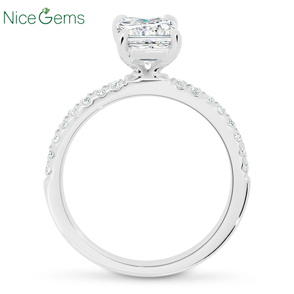 NiceGems 14K 585 Белое золото изумрудная форма бриллиант обручальное кольцо с
