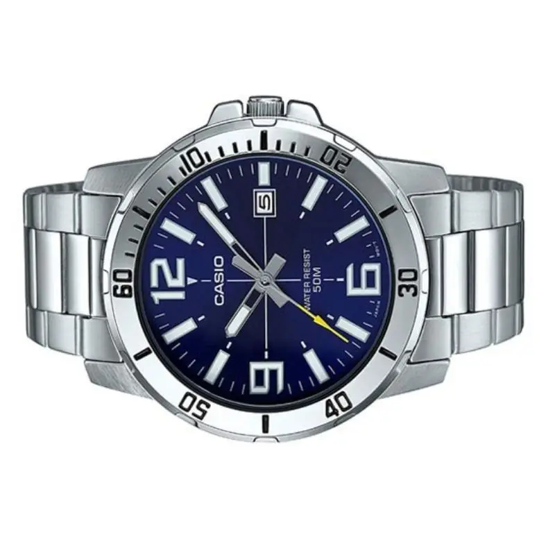 Мужские кварцевые часы Casio из нержавеющей стали с серебристым и синим