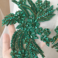 emerald green rhinestone beaded lace applique pair wedding gown bridal dress emebllishment accessories crystal beaded birdal