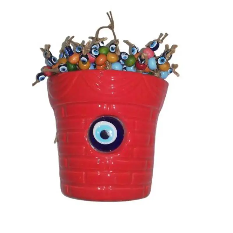 

Керамический красный цветочный горшок с бисером сглаза Настенные Украшения