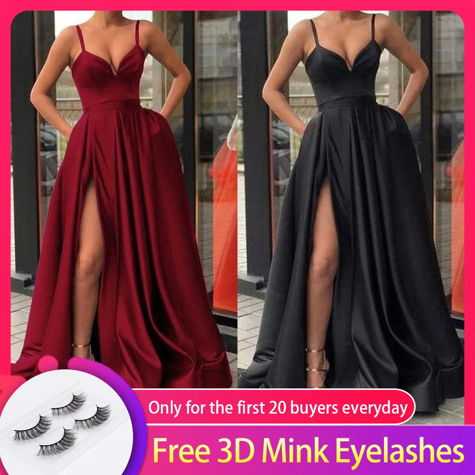 Сексуальное вечернее платье на тонких бретельках с глубоким v образным вырезом