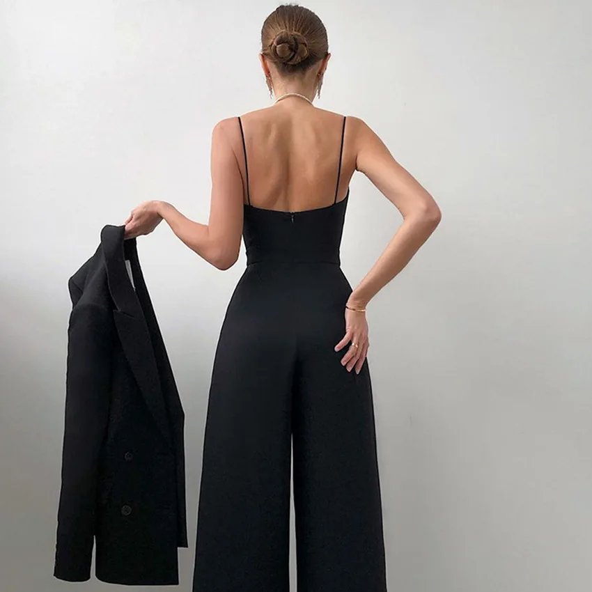 New Style 2022 Summer Office Lady Solid Color Loose Sleeveless Sling Casual Jumpsuits for Women
