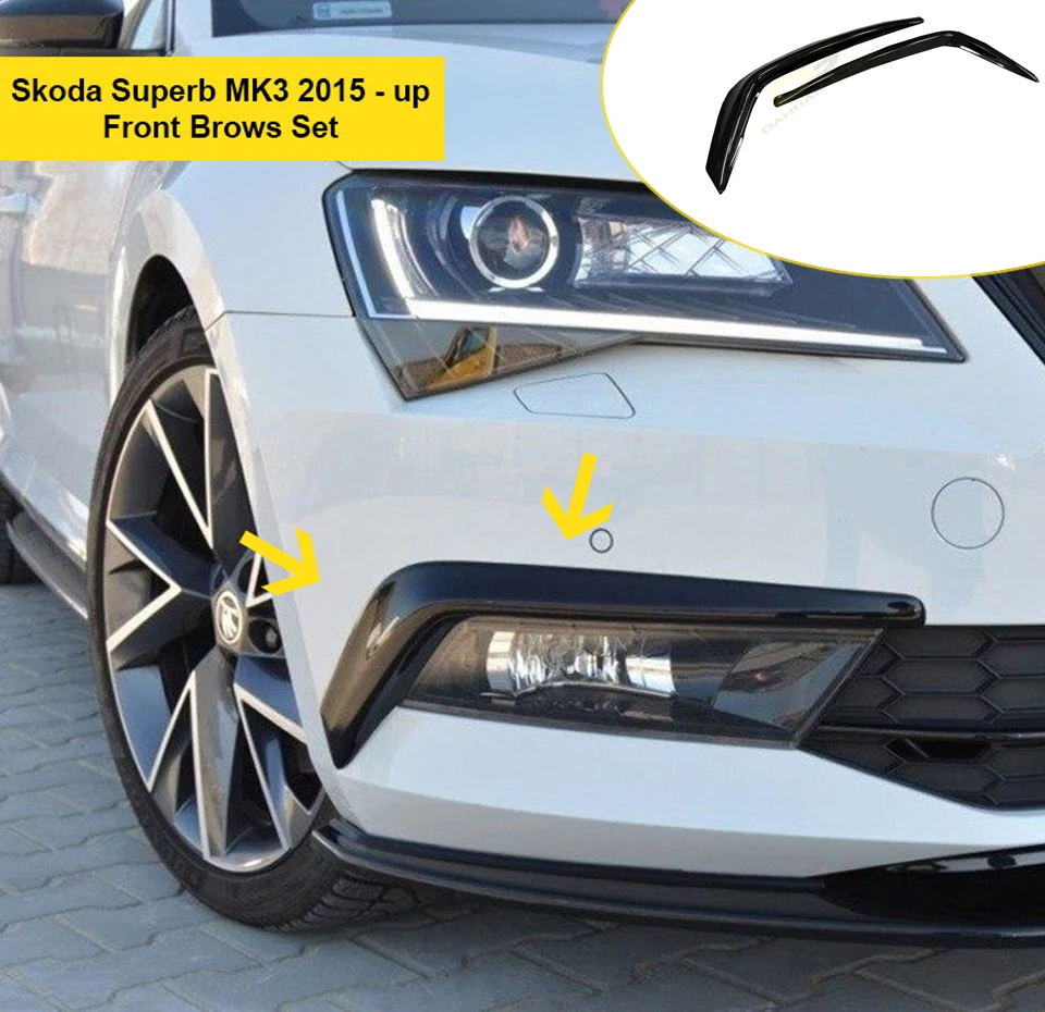 

Skoda Superb Mk3 2015 - 2019 передний бампер набор бровей глянцевый черный пластик
