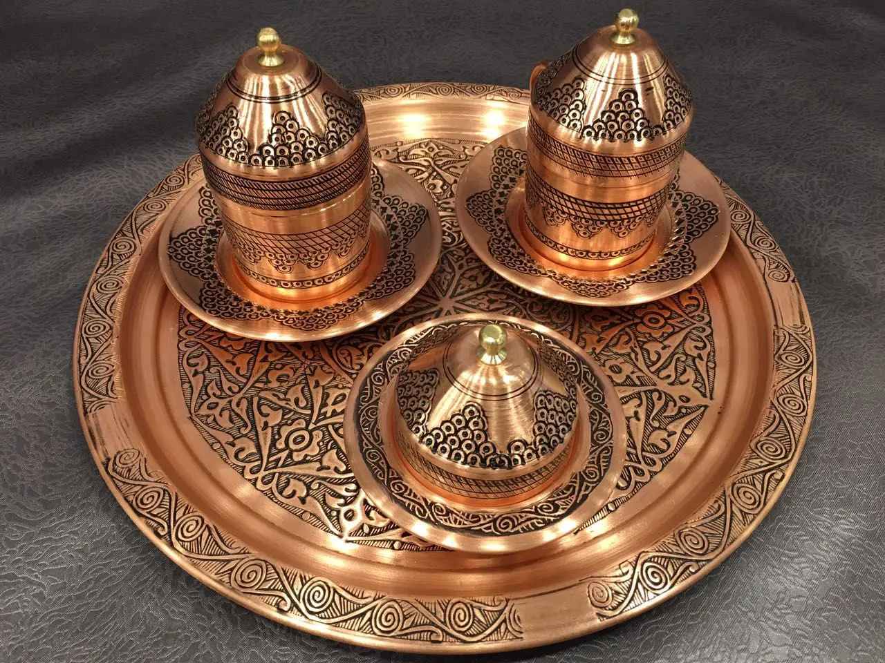 

Turkish Coffee Copper Cup Set 2 Person Ottoman Motif Decorative Tray Turkish Delight Holder Processing Handmade High Quality