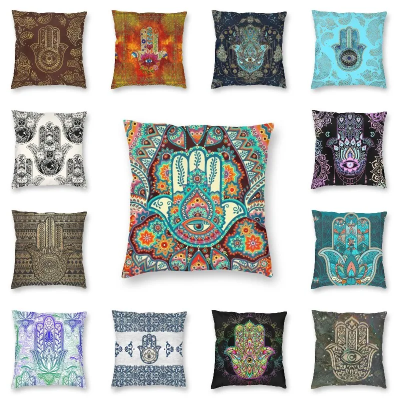 

Custom Hamsa Hand Square Throw Pillow Case Home Decor 3D Double Side Print Bohemian Hippie Cushion Cover for Living Room