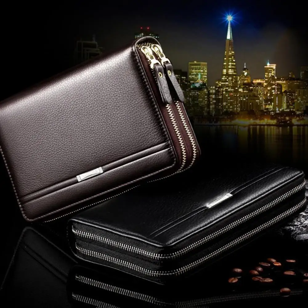 Модная мужская сумка-клатч Длинный кошелек кожаный с узором Личи Сумка двойной