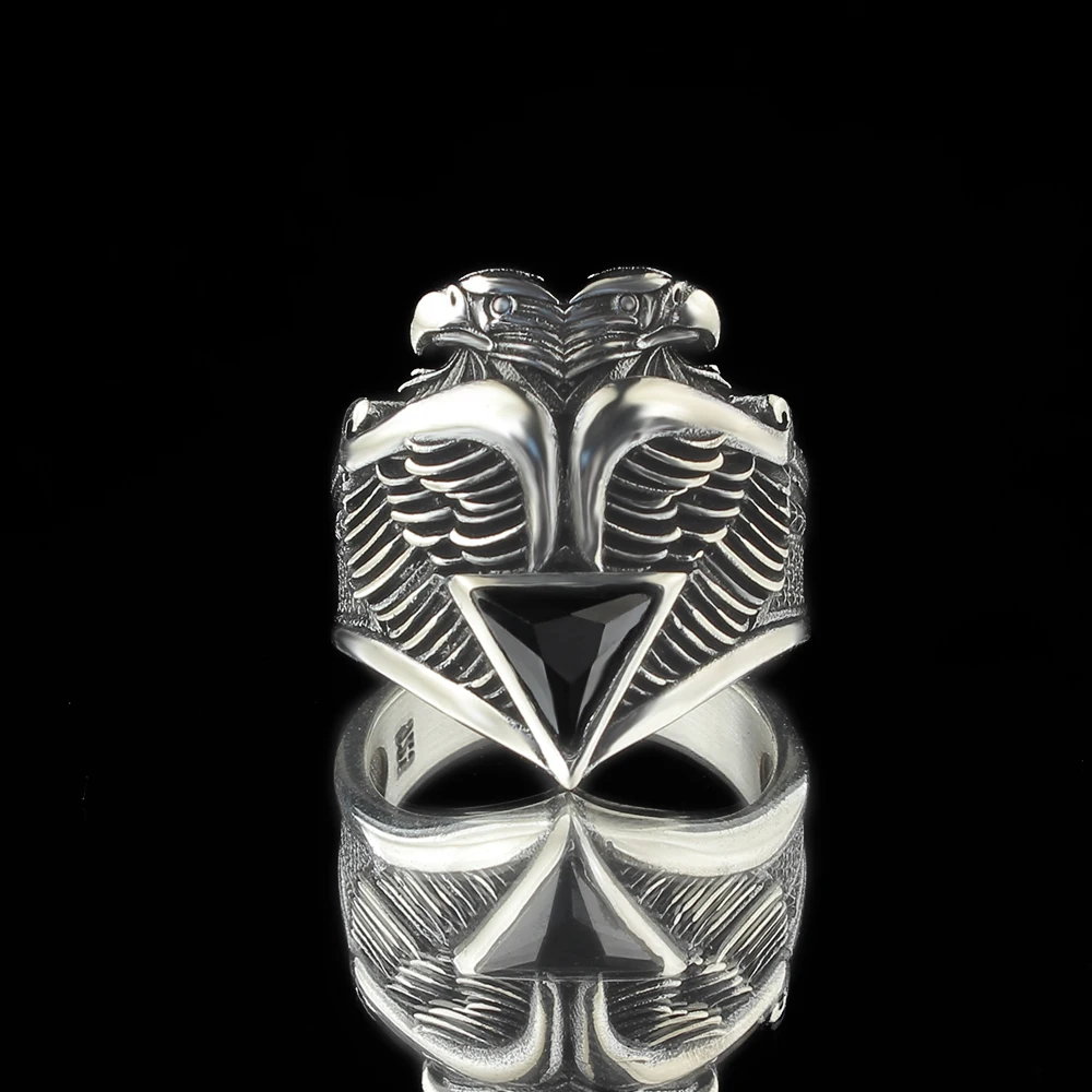 

925 Sterling Silver Eagle Head Ring for Men Jewelry Fashion Vintage Gift Onyx Aqeq Mens Rings All Size