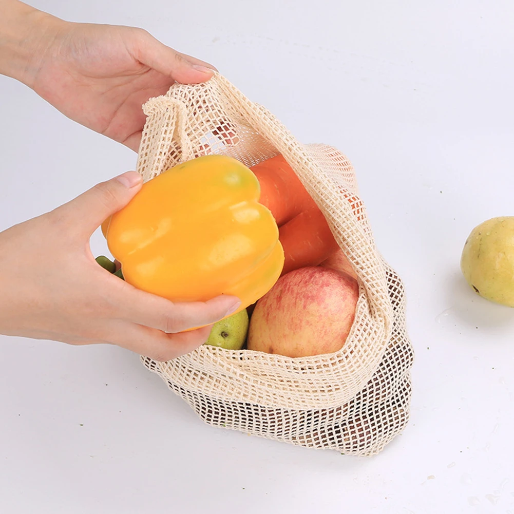 

Kitchen Fruit Vegetables Storage Bag Reusable Folding Portable Shopping Bag Drawstring Pocket Multifunction Outdoor Shopping Bag
