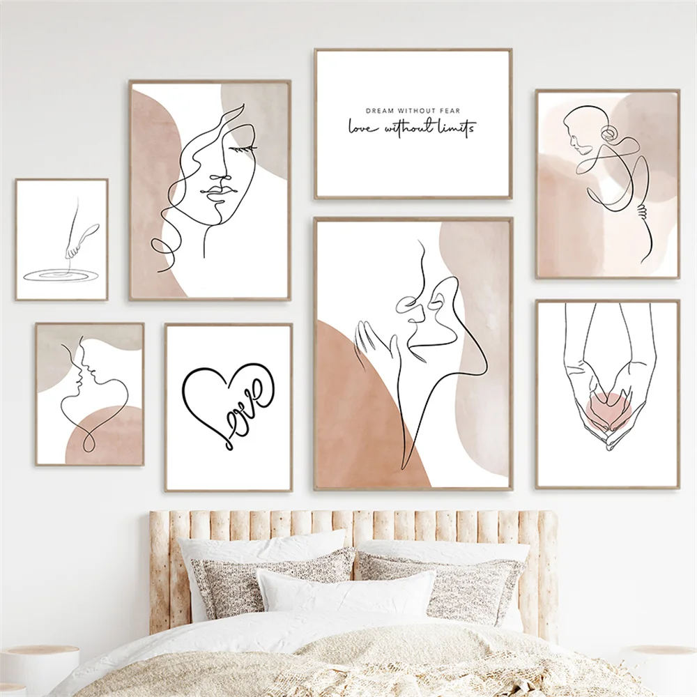 

Modern Love Hands Heart Line Face Minimalist Wall Posters Art Canvas Painting Decor Nordic Prints Home Pictures For Living Room