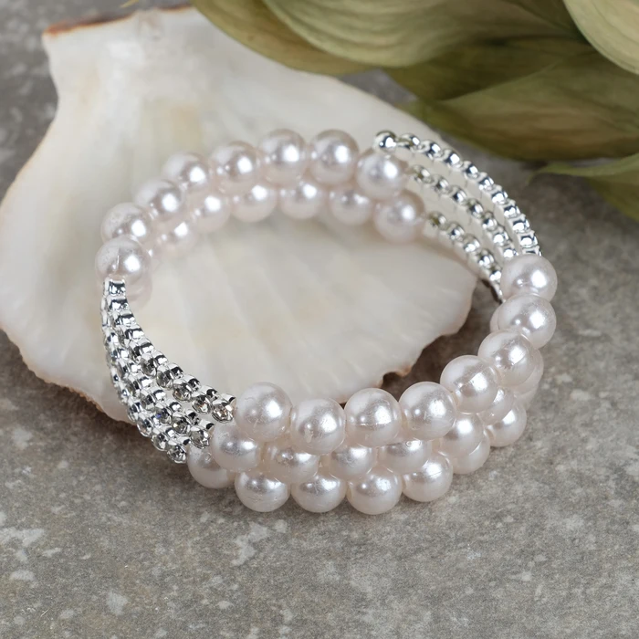Bracelet Pearl a spring rhinestones d = 0 6 white color in silver cm |