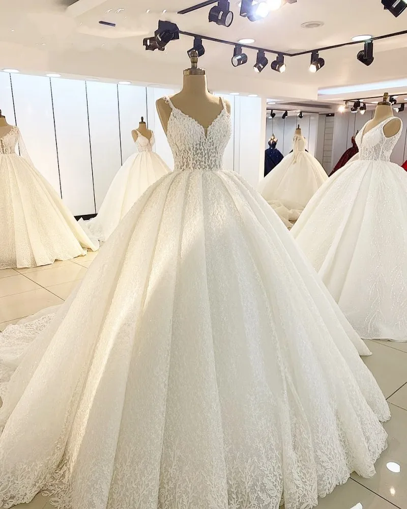 

Elegant robe de mariée 2021 Princess Ball Gown Wedding Dress Full Lace Arabic Bridal Gowns vestido de novia Sweep Train