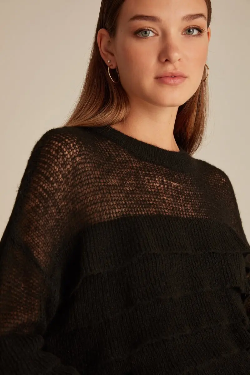 Женский черный трикотажный джемпер с оборками Joinus |