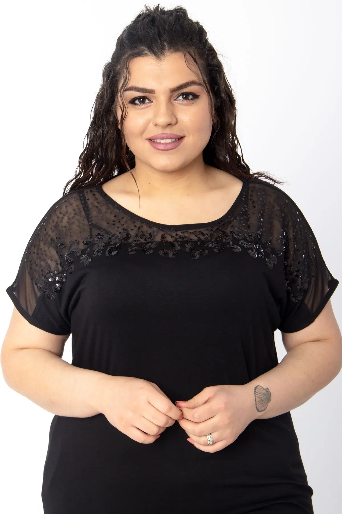 Блузка большого размера Hanezza из тюля с блестками спереди