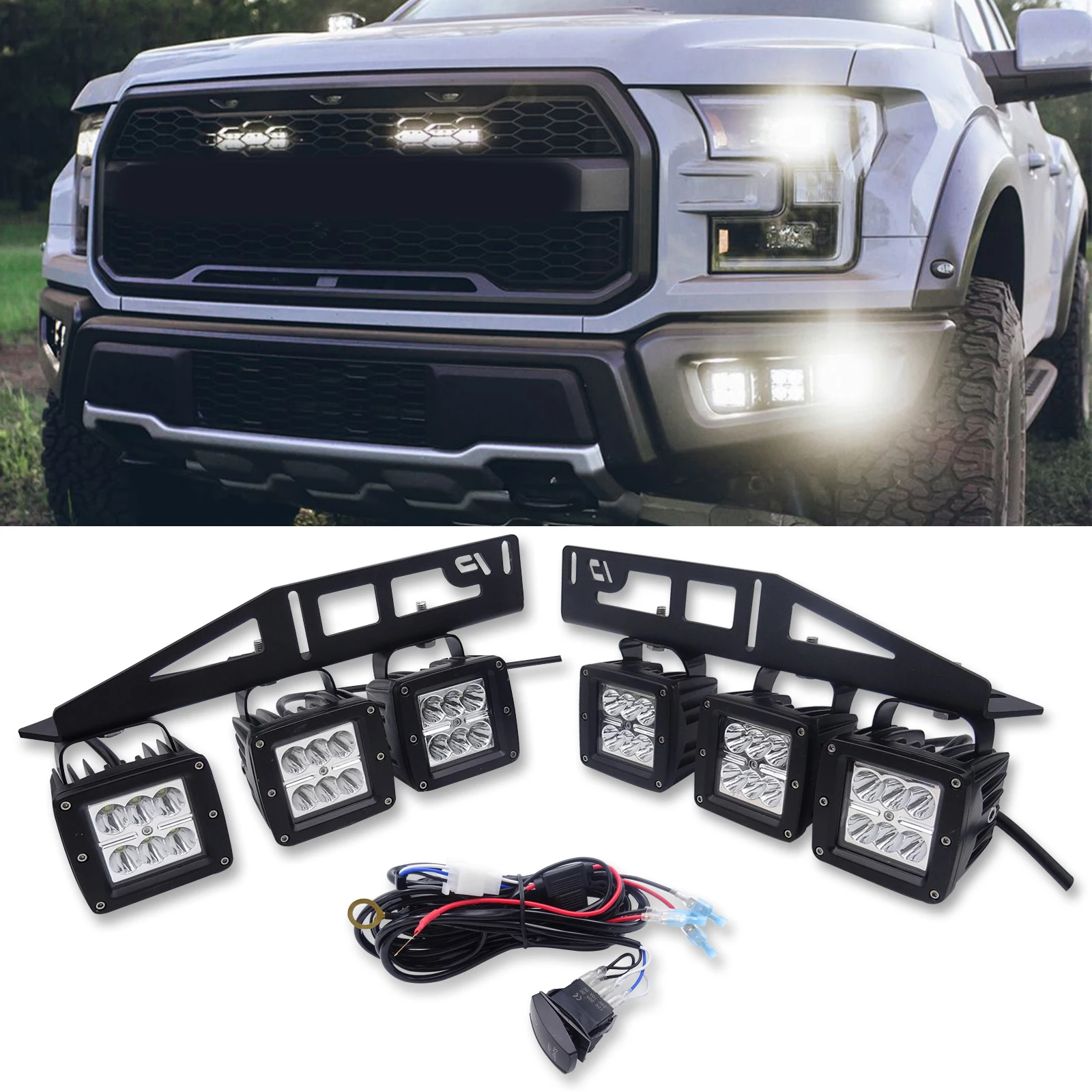 Автомобильные светодиодные фары для Ford Raptor 2017 2020 6x18 Вт противотуманные