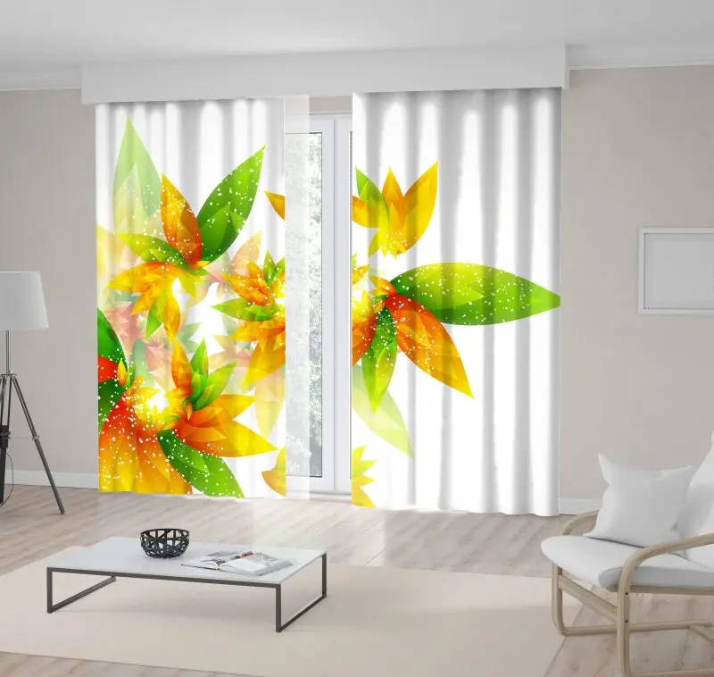 

Curtain Colorful Floral Patterns Leaves Spring Time Nature Creative Fun Artwork Printed Green Yellow Orange