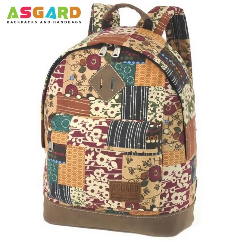Модный молодежный женский рюкзак Asgard Р 5437 Пэчворк Цветы бежево бордов|Женские