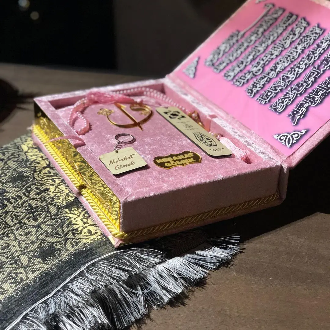 

Islamic Muslim Gift Set Holy Quran Set Velvet Covered Quran Set Quran Gift Set with Acrylic Mirror Tag Quran Kerim Gift