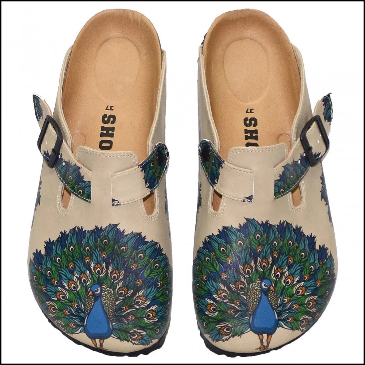 

5 Point Anatomical Soft Genuine Leather Insole Clog Comfortable Fashionable Peacock