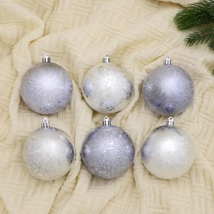 Набор шаров пластик d-8 см 6 шт 'Клоуд метелица' серебристо-сиреневый (комплект