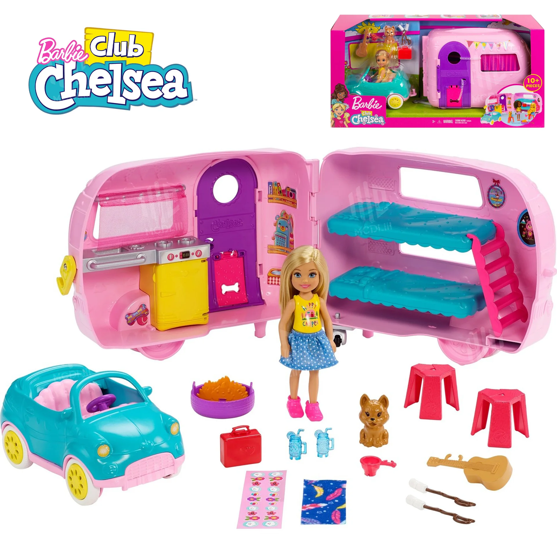 Оригинальная кукла Барби клуб Челси Кемпер Игровой набор машина кемпер и 10