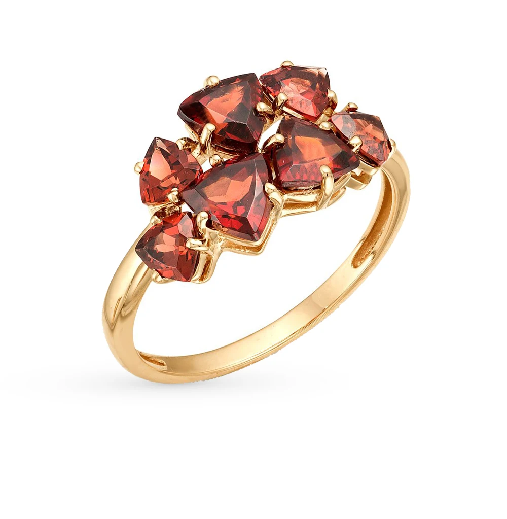 Золотое кольцо с гранатом SUNLIGHT проба 585 проба|Кольца| |