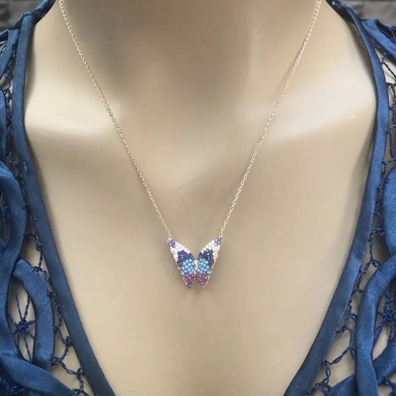 Ожерелье из стерлингового серебра 925 пробы с сердечками и бабочками для женщин