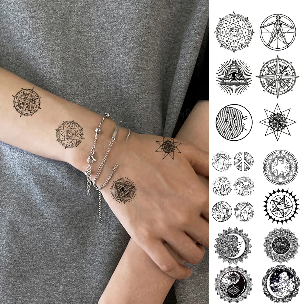 

Transfer Waterproof Temporary Tattoo Sticker Geometric Line Eye Compass Yin Yang Flash Tatto Woman Man Kids Body Art Fake Tatoo