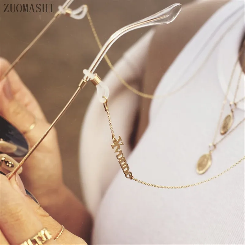 Золотая цепочка для очков с индивидуальным именем блестящая лица в богемном