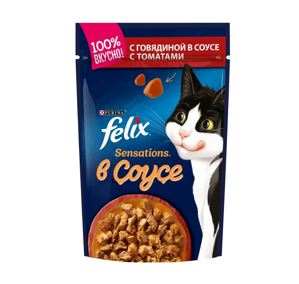 Влажный корм Felix Sensations для кошек c говядиной в соусе с томатами 85 г 24шт упаковке -