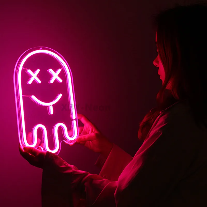 Custom Neon Sign Cartoon Grimace Funny Face LED Flex Neon Light Party Holiday Outdoor Indoor Room Wall Hanging Decoration