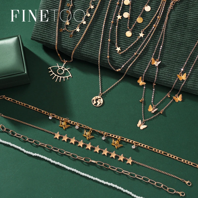 

Женское многослойное ожерелье с кулоном в богемном стиле, колье с подвеской в виде бабочки, карты мира, ангела, звезды, цвет золото, ювелирно...