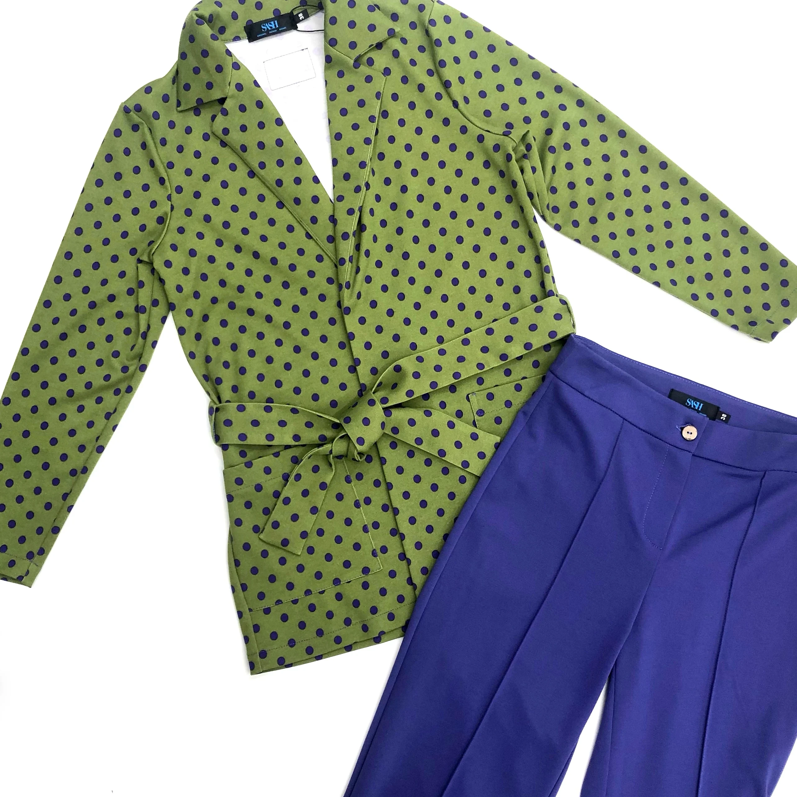 Женский брючный костюм с жакетом-кимоно в горох брюки полной длины | Брючные