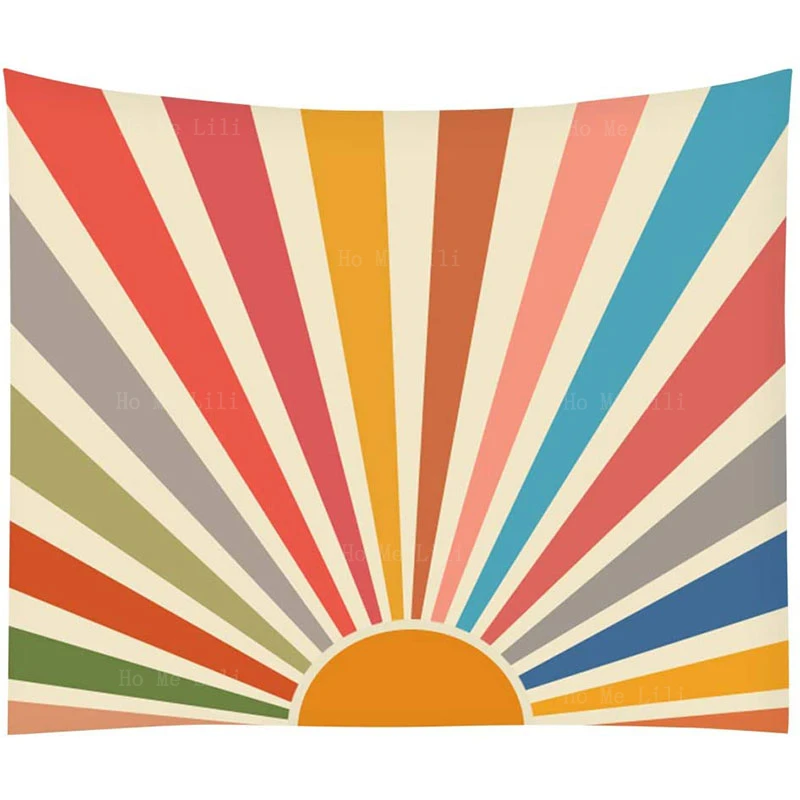 

Vintage Sun 70s Rainbow Sunrise Sunset Minimal Geometric Grunge Abstract Art Print Hippie Bohemian Tapestry