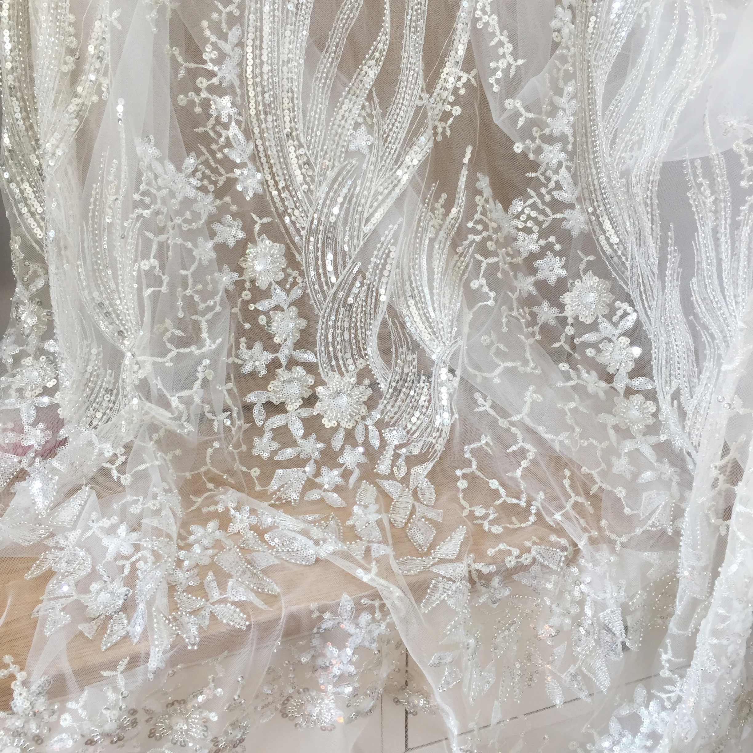 1 ярд 3D бусины геометрические серебряные блестки кружевная ткань светильник лый