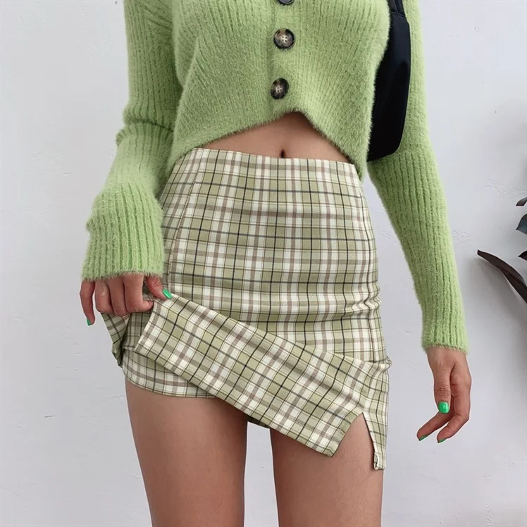 2020 Летняя женская юбка клетчатая мини-юбка с шортами ретро высокой талией