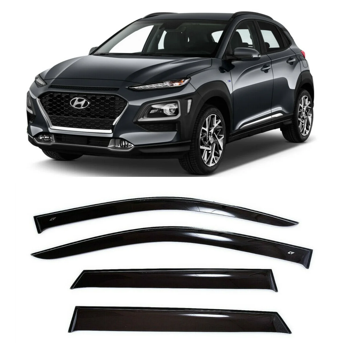 Дефлекторы окон Cobra Tuning H27017 на авто Hyundai Kona (OS) 5d 2017 н.в. 4 шт./комп. ветровики от дождя