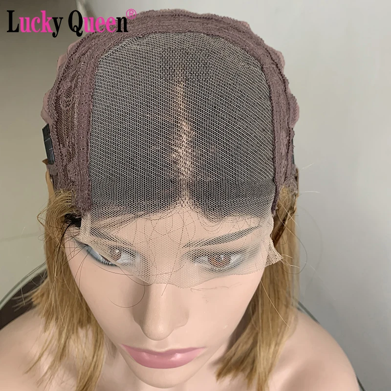 Парик Короткий на сетке 4x4 с эффектом омбре медового светлого цвета плотность 150% |