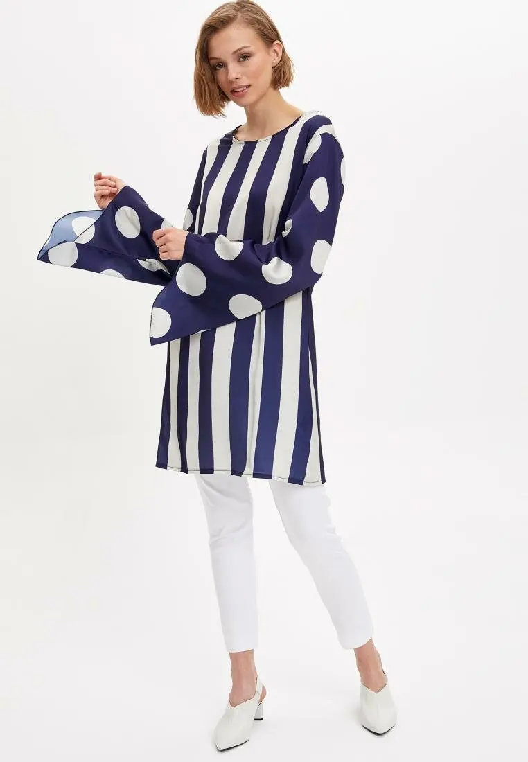 Женские шифоновые топы DeFacto Длинные свободные рубашки с круглым вырезом и