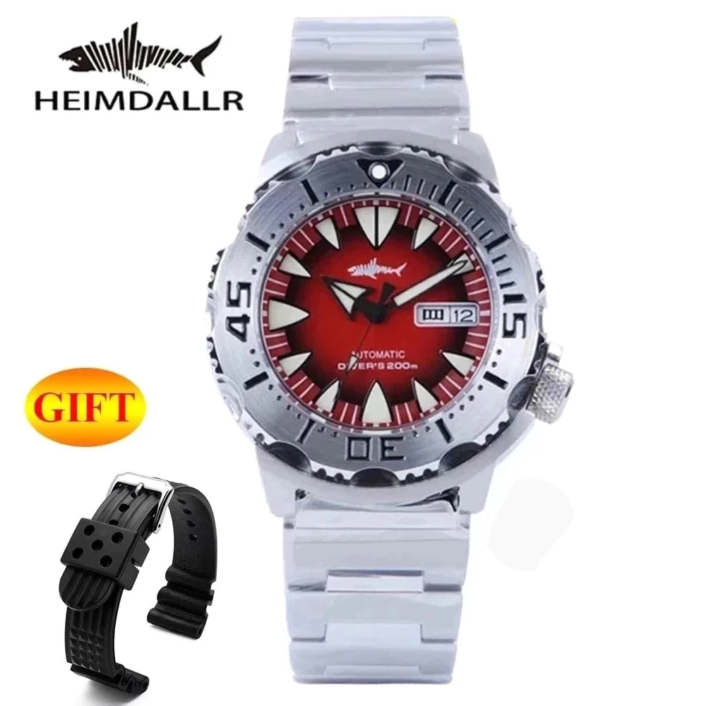 Resistência à Água Heimdallr Monstro Masculino Relógio Automático Gradiente Mostrador Luminoso Preto Pvd Revestido Case Nh36 Mergulhador 200m