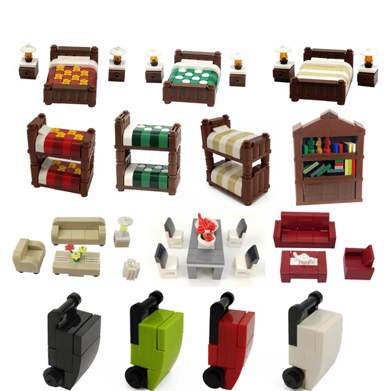 City MOC наборы блоков игрушки диван кровать Модель книжная полка стол обучающие для