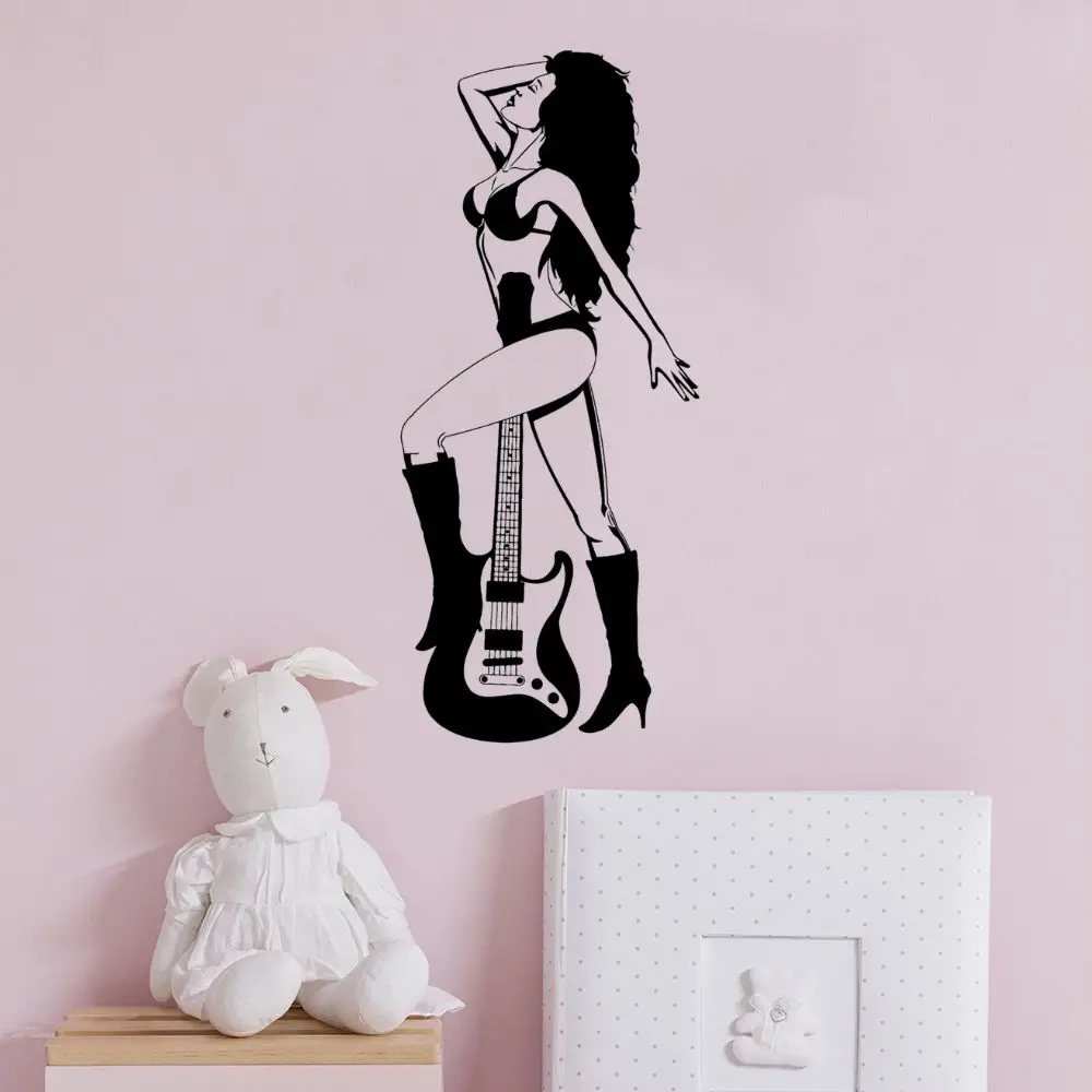 

Sexy Lady On Guitar Decal Wall Music Sticker Home Bedroom And Music Room Art Decoration Removable A003169