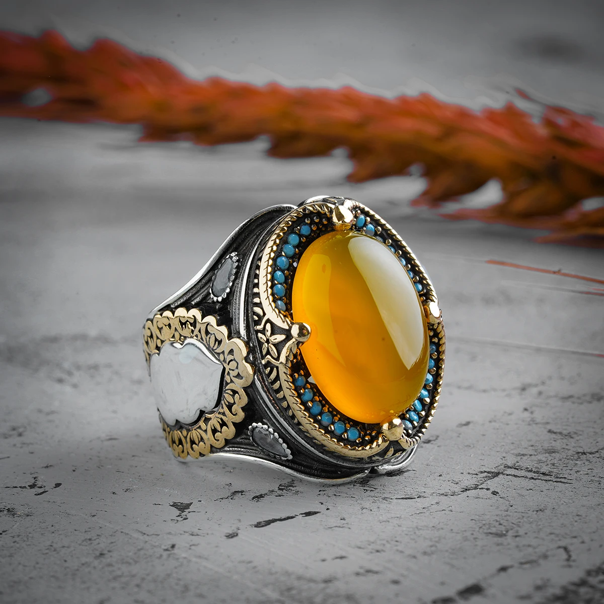 

Guaranteed High-quality 925 Sterling Silver AMBER STONE ring Jewelry Made in Turkey in a luxurious way for men with gift