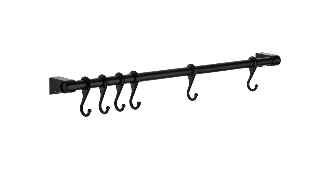 Hanger Rail 6 Hooks Good Quality 53cm Black Suitable Kitchen Bathroom Toilet Robe Set Decoration Luxury Accessory Potty | Мебель