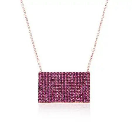 

Necklace for Women Silver Rose Gold Jewelry Anniversary Birthday Pink Rectangle 925 sterling silver Made in Turkey
